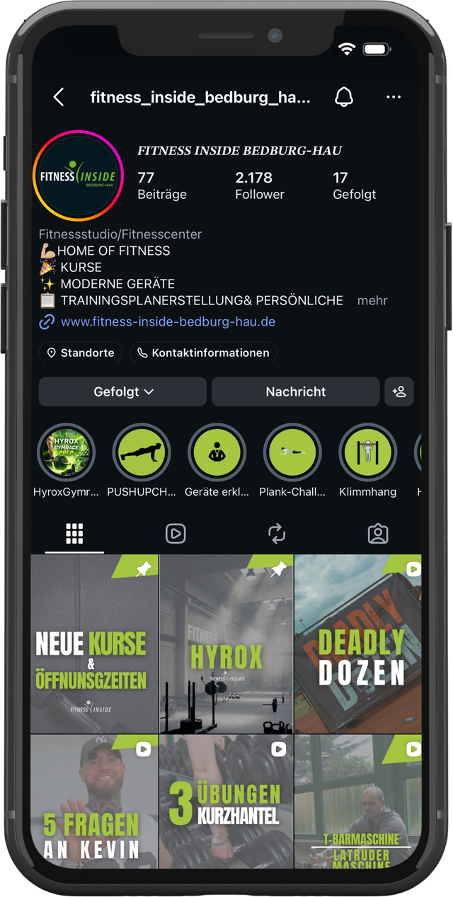 Instagram-Profil von Fitness Inside mit Social-Media-Betreuung