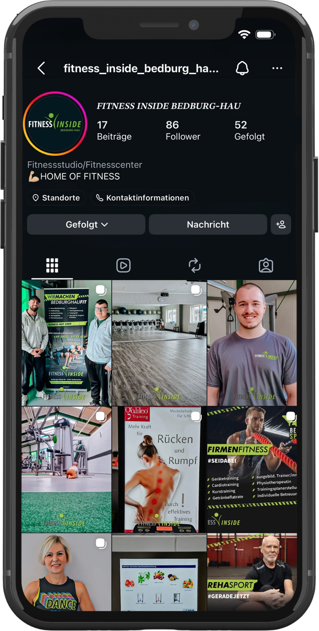 Instagram-Profil von Fitness Inside vor der Betreuung